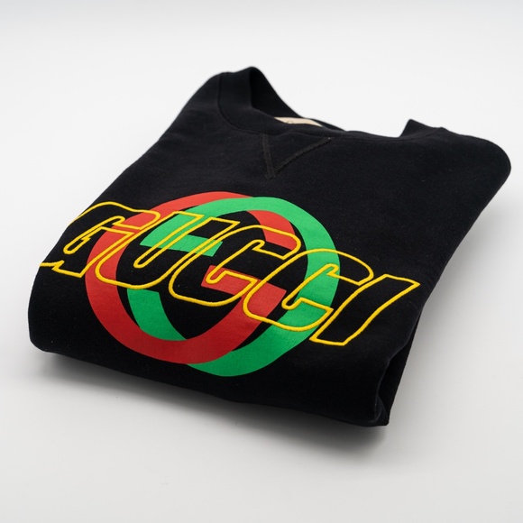 size S Gucci GG Interlocking Logo Crewneck Sweatshirt with embroidery Black - Picture 4 of 9